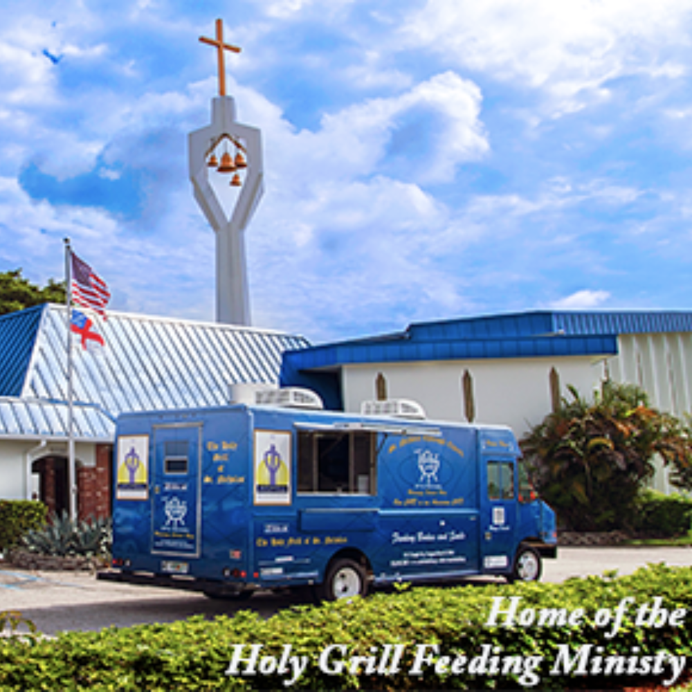 Food truck in front of church