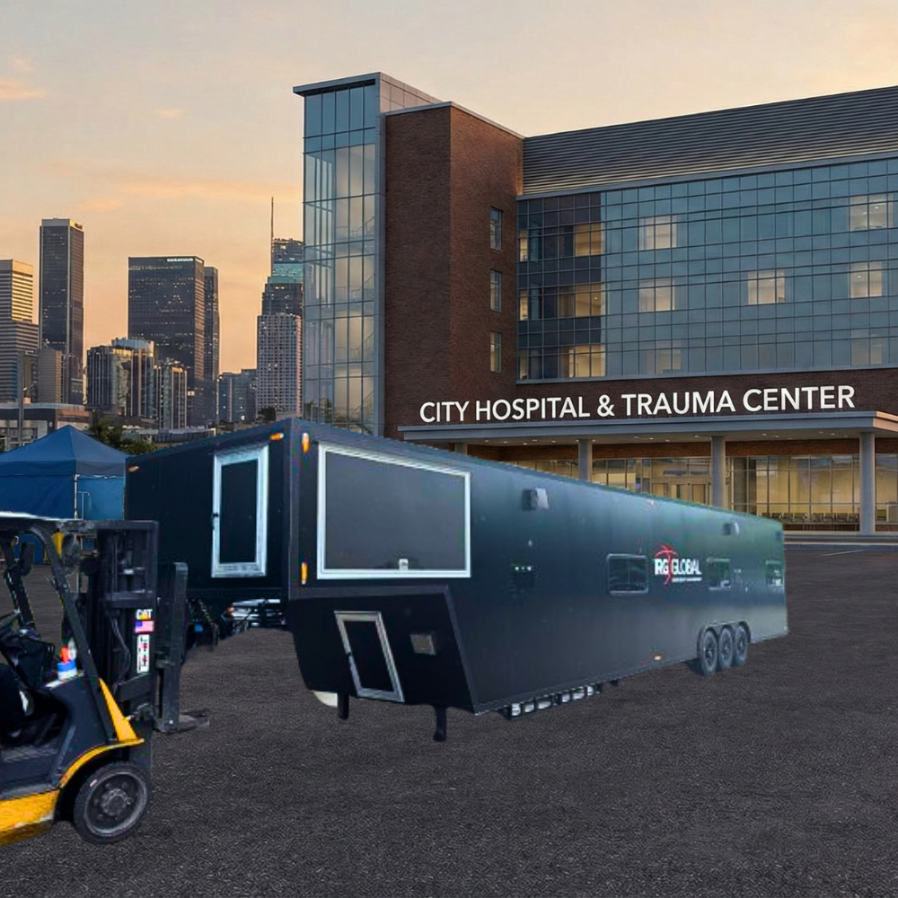 Mobile clinic in front of Hospital