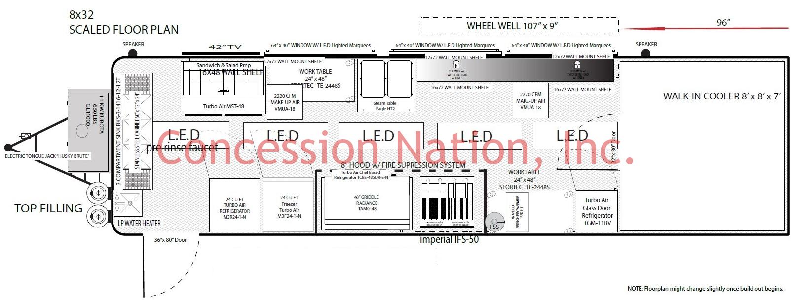 8x32 STICKMAN BAR TRAILER FLOOR PLAN