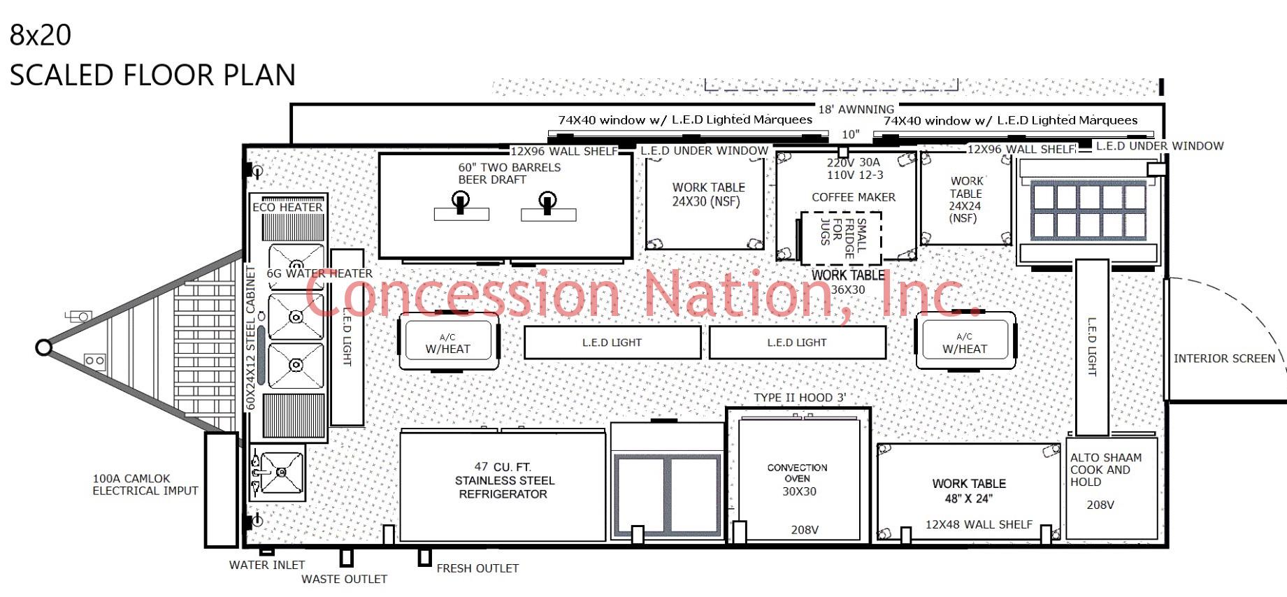 Centerplate #3 8x20 Scaled Floor Plan - Custom Food Trucks | Concession