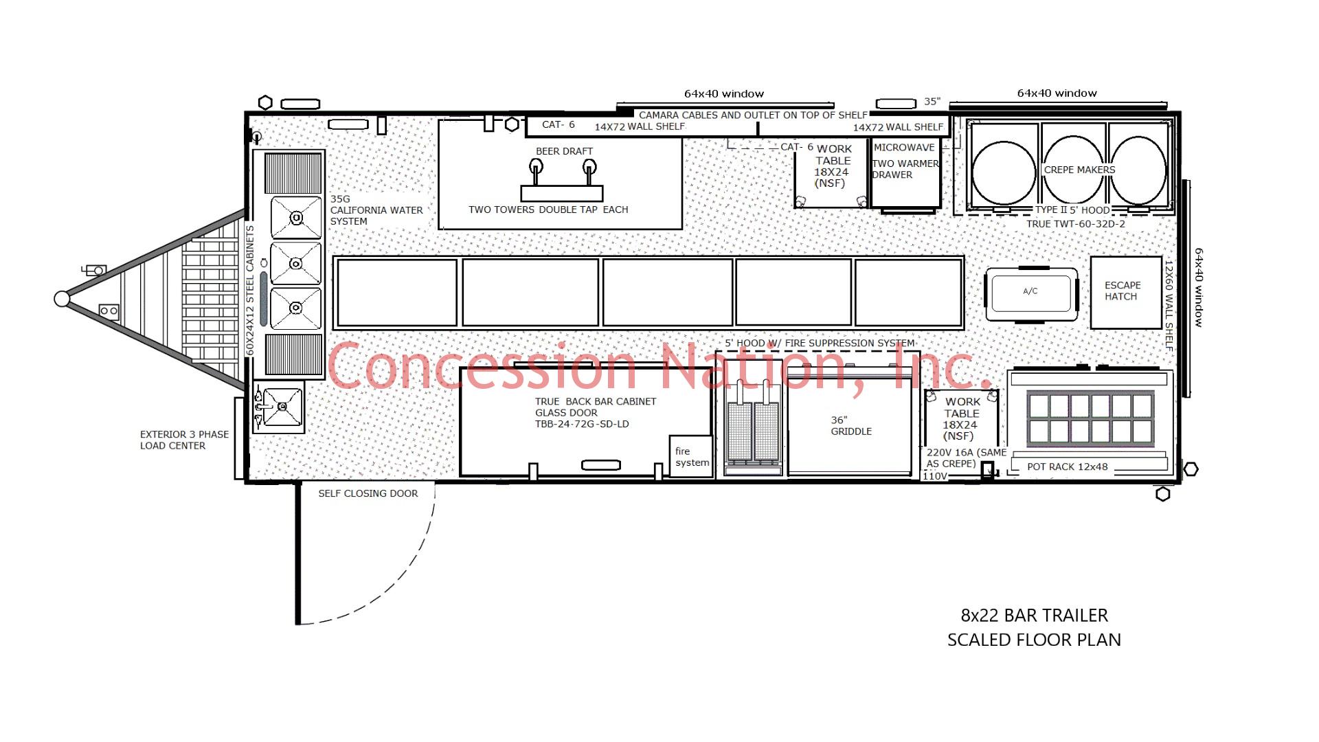 Chasseray 8x22 bar trailer floor plan