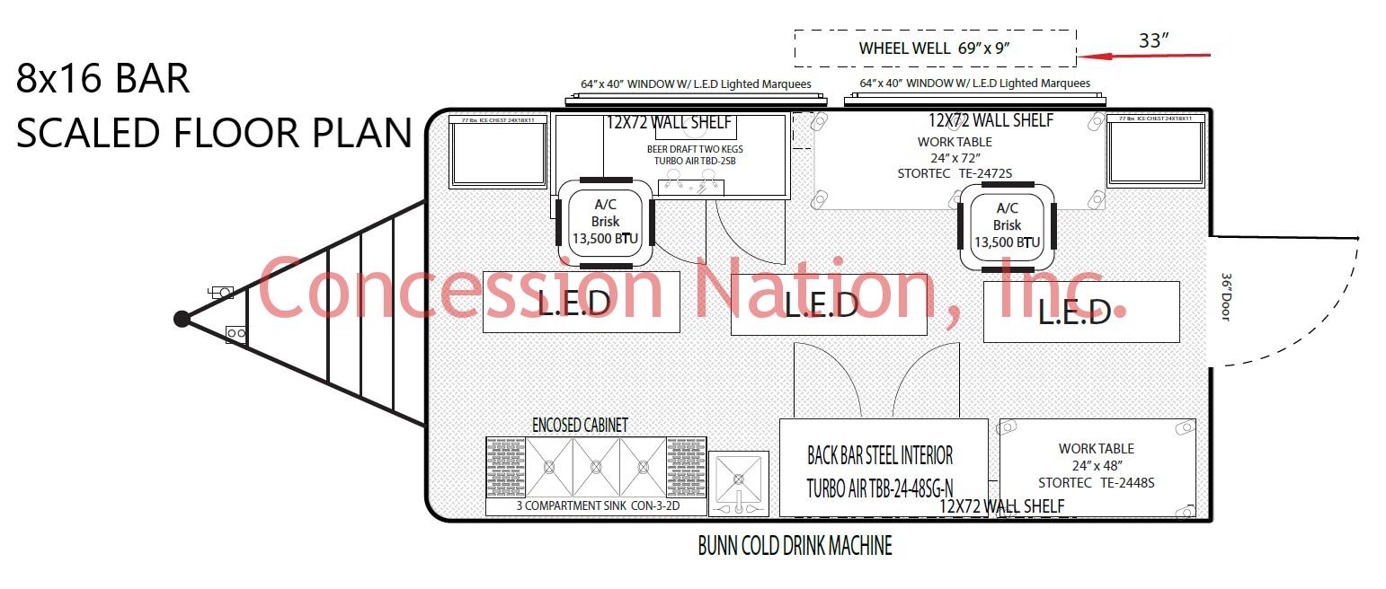 8x16 Bar Trailer Floor Plan - Custom Food Trucks | Concession Nation
