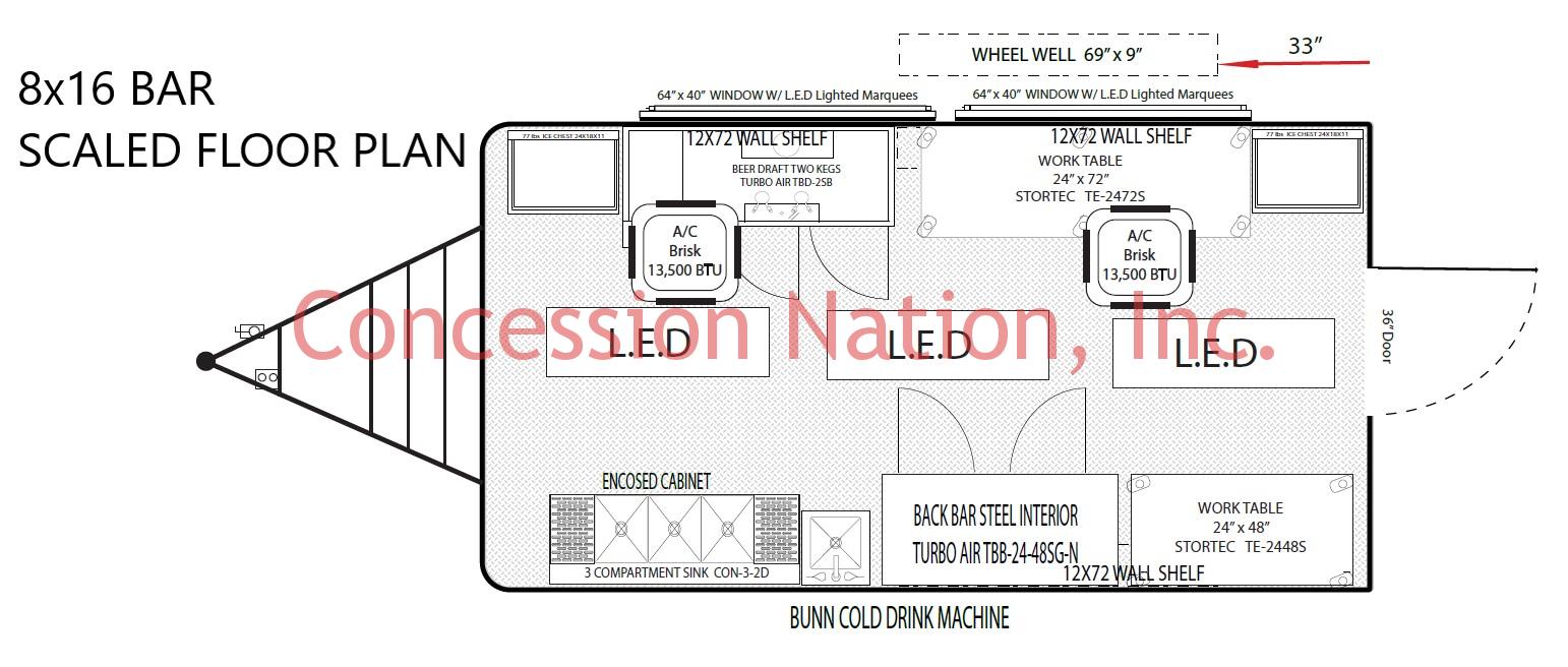 8x16 Bar Trailer Floor Plan
