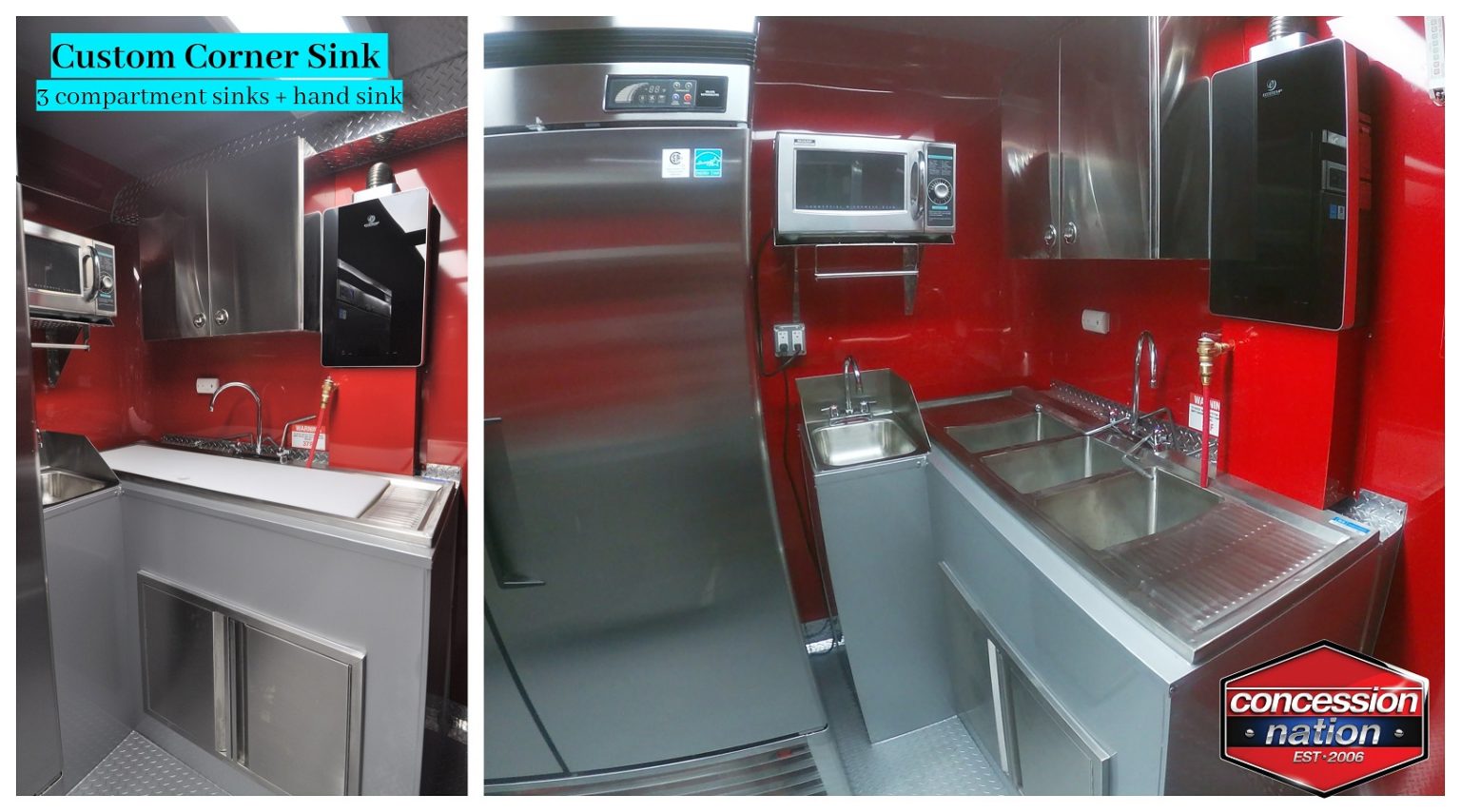 Custom Corner Sink 3 compartment sinks with hand wash - Food Trucks For