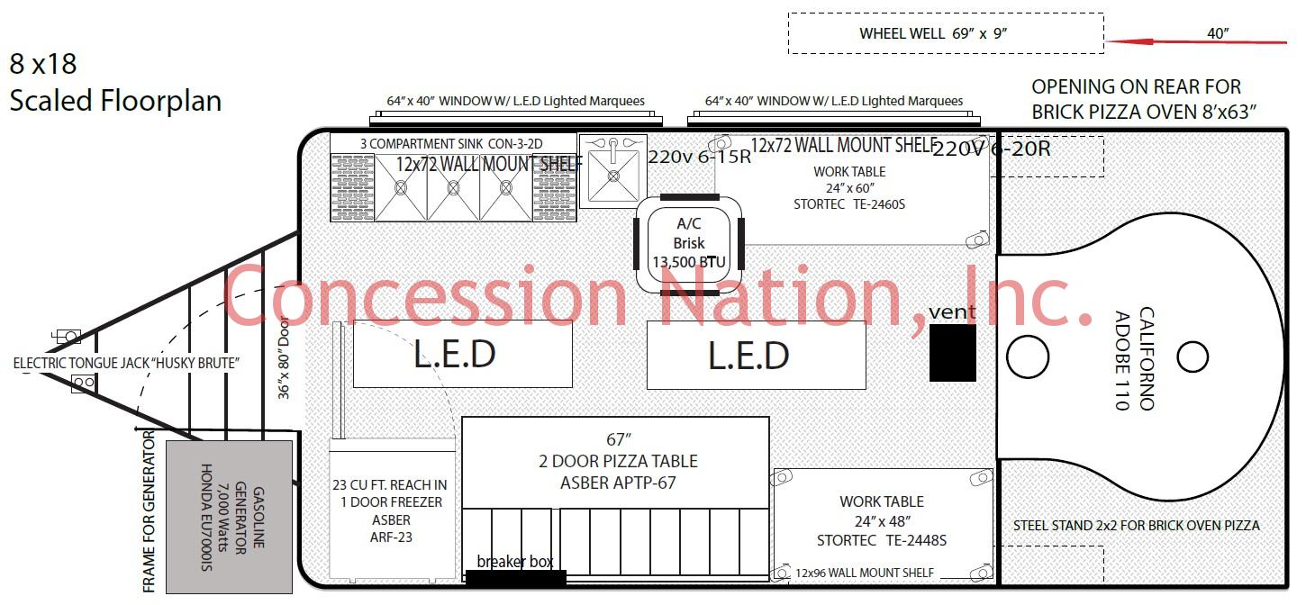 Abraham's wood fired oven 8x18 Floor Plan
